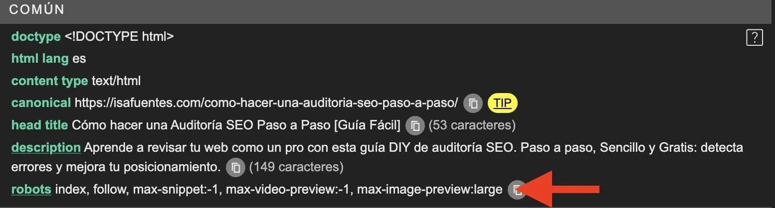 Meta SEO inspector etiqueta robots
