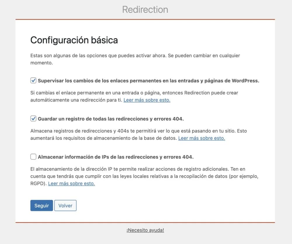 configuracion inicial redirection