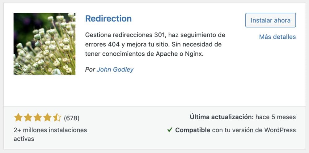 Instalar Plugin Redirection en WordPress